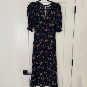 Reformation Black Floral Long Sleeve Dress